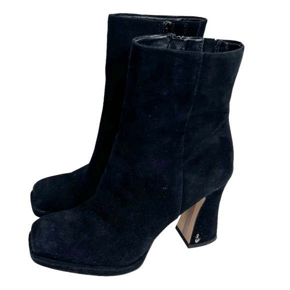SAME EDELMAN Jaye Black Suede Square Toe Block Heeled Platform Boots 9.5 - Picture 3 of 8